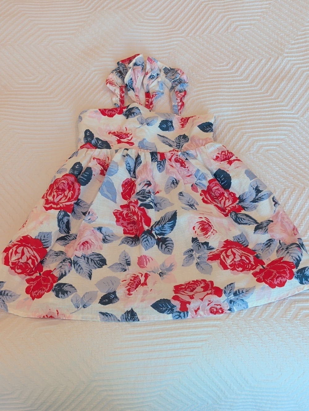GAP White Sundress with Red Roses and Blue Leaves 3T
